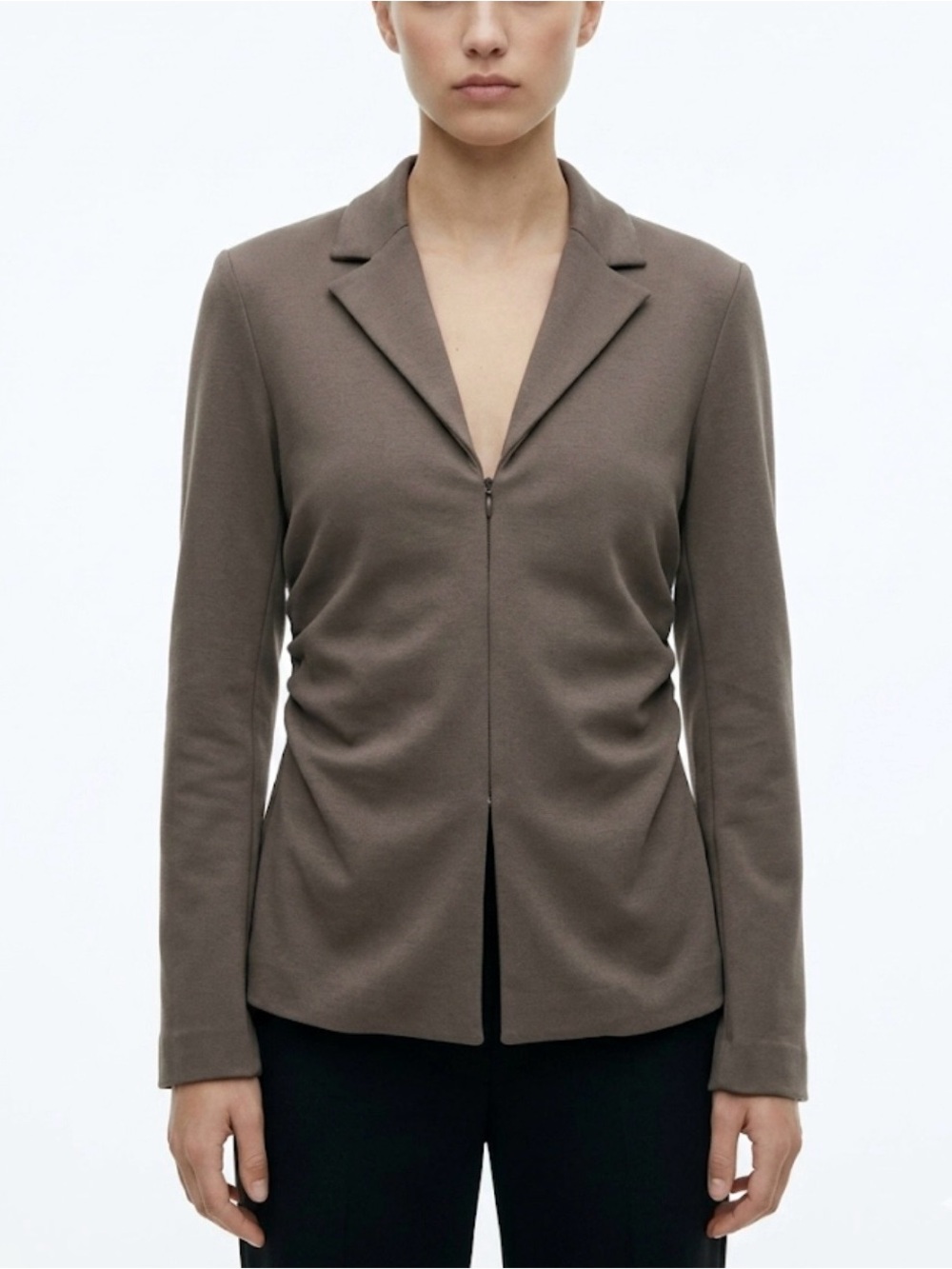 ZARA Fitted Ruched Blazer - Olive Green - Size Large